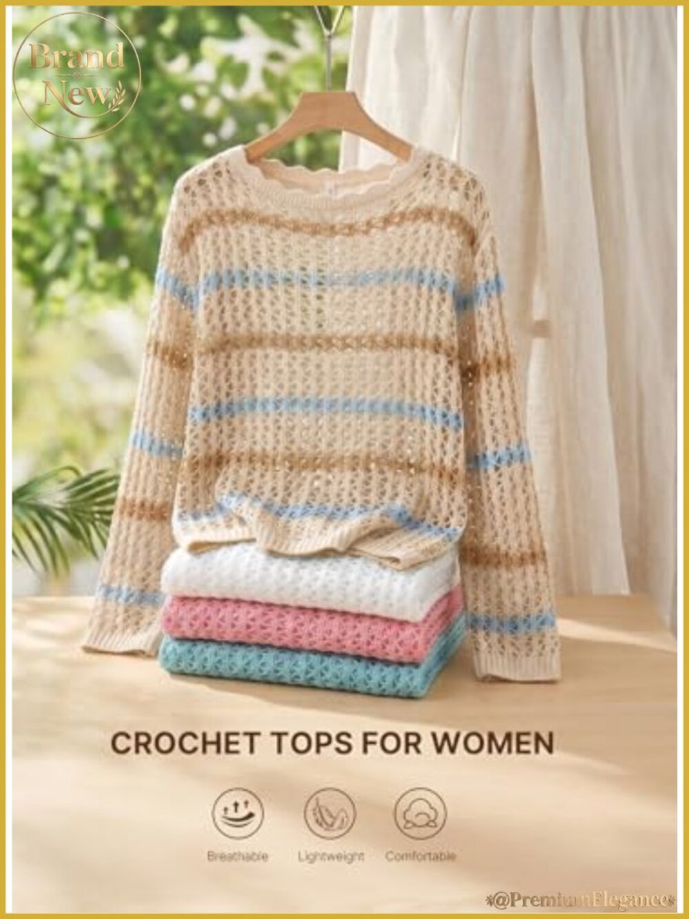 Women's Crochet Knit Sweater Long Sleeve Hollow Out Boat Neck Summer Cover Up - Picture 5 of 6
